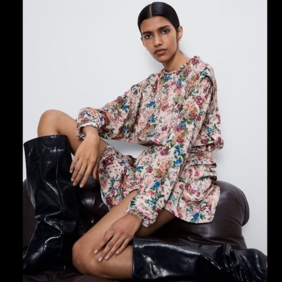 Zara full sleeve floral print dress - Picture 4 of 6